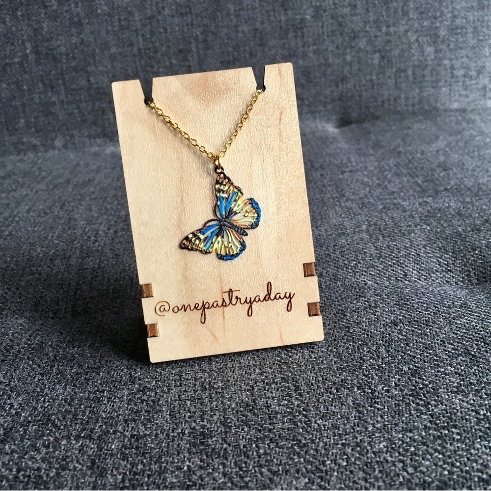 Colorful Filigree Butterfly Pendant Fashion Necklace, Blue, Yellow, 18 inches - Picture 16 of 17